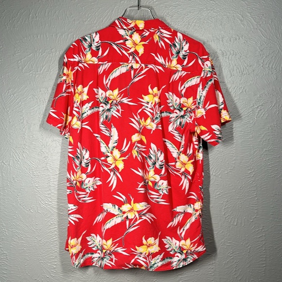 O'Neill Red Tropical Plant Print Button Up Short Sleeve Shirt Men's Size… - Picture 7 of 7